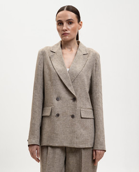 Peserico Бежевий двобортний жакет з льону S01227F02598