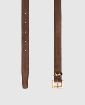 Saint Laurent Коричневий замшевий ремінь Cassandre 5544651U80W
