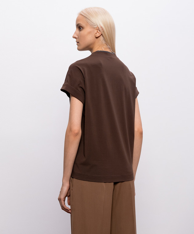 Brunello Cucinelli Коричневая футболка с цепочкой мониль MPT18BD222 изображение 4