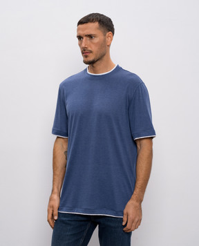 Brunello Cucinelli Синяя футболка с шелком MR8337427