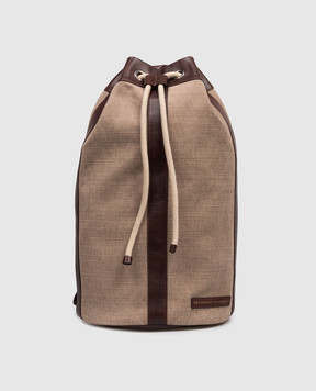 Brunello Cucinelli Коричневий рюкзак з льоном з патчем логотипа MBACBU433P