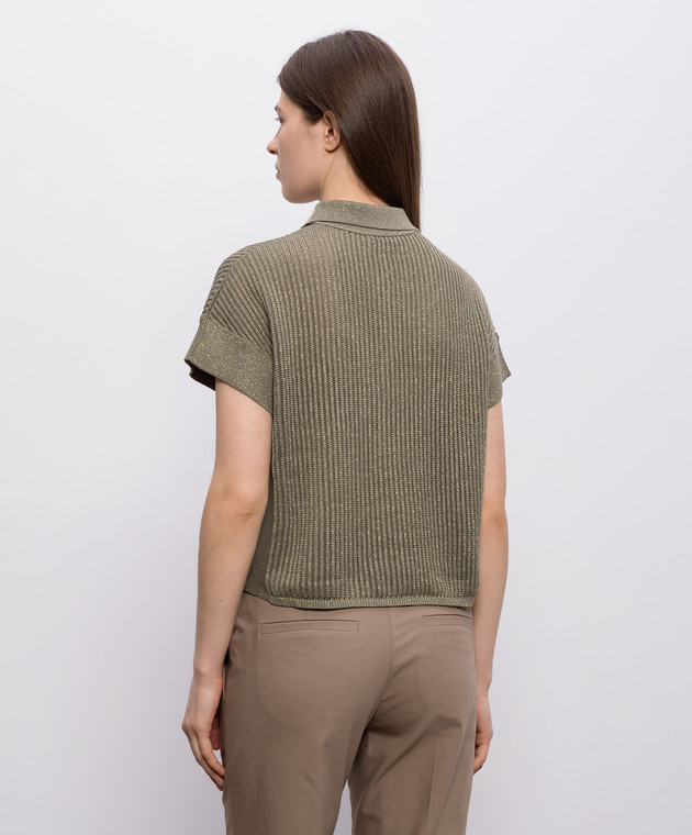 Brunello Cucinelli Зелене поло з люрексом MST258305 зображення 4