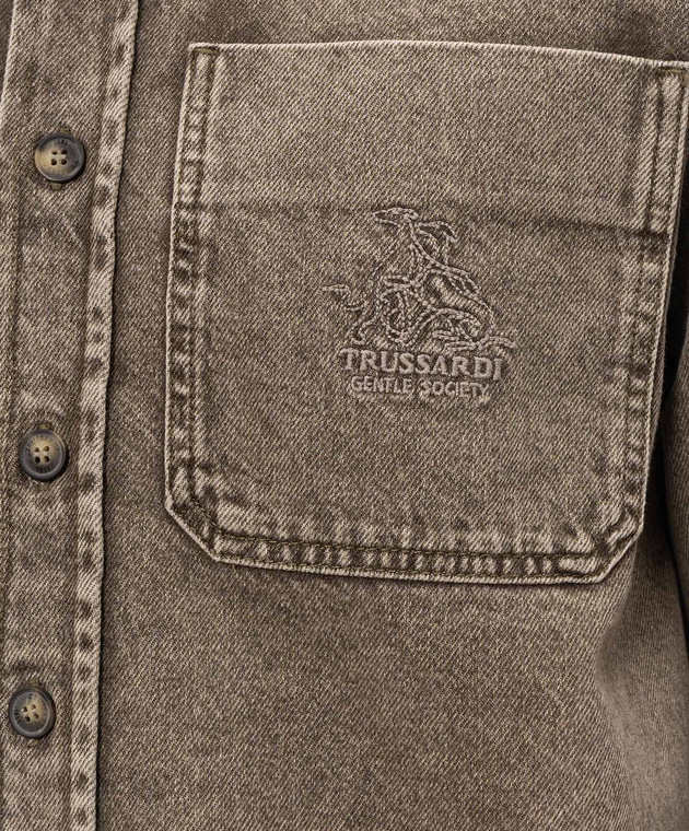 Trussardi Джинсовая рубашка хаки с вышивкой логотипа 54038200031NMS190D80 изображение 5