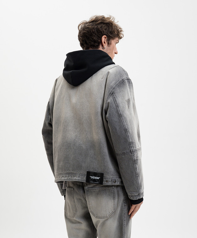 Off-White Серая утепленная джинсовая куртка с капюшоном 44MYE09MS26D002 изображение 4