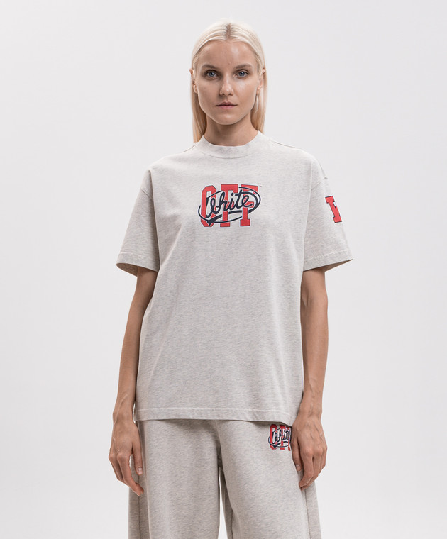 Off-White Бежевая меланжевая футболка с принтом логотипа 2FA00587T изображение 3