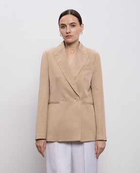 Peserico Бежевый двубортный жакет с льном A01214D01926