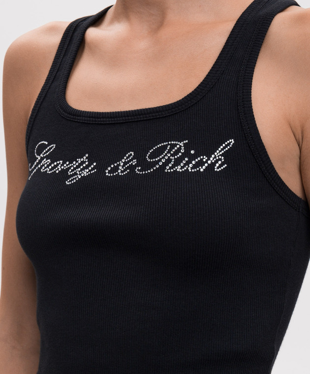 Sporty & Rich Черный топ в рубчике с кристаллами TO11671326BA01 изображение 5