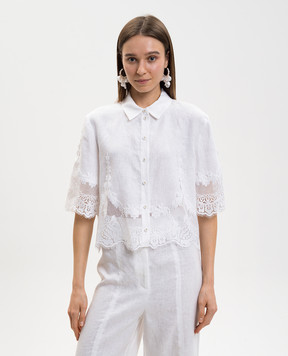 Twinset Біла блуза з льону з мереживом 261TT2181