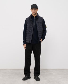 Stone Island Синий кардиган из шерсти с логотипом патча K2S155100044S00B4