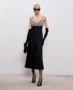 Valentino Черное платье миди с кристаллами и пайетками 8B0VAKF09VQ