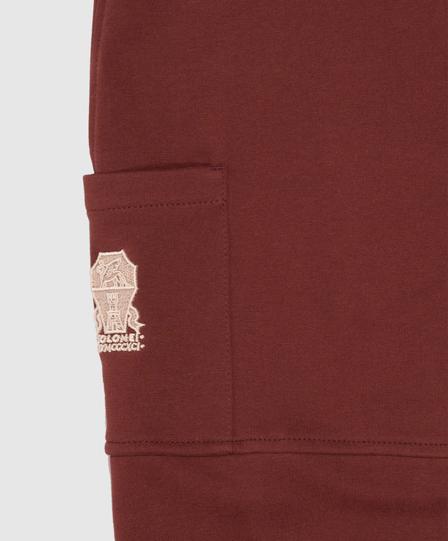 Brunello Cucinelli Детские бордовые джоггеры с фактурной эмблемой BN05NE473C изображение 3