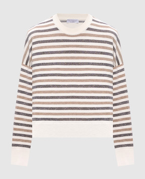 Brunello Cucinelli Свитер цвета айвори из шерсти, кашемира и шелка в полоску M16221900P