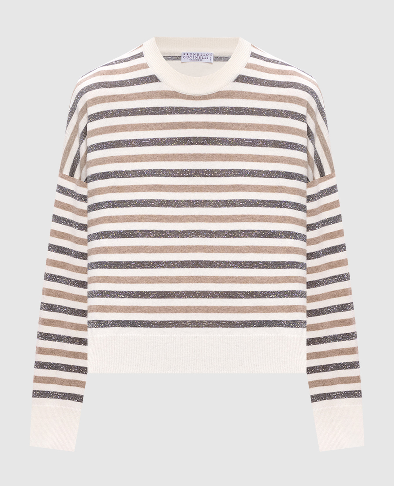 Свитер цвета айвори из шерсти, кашемира и шелка в полоску