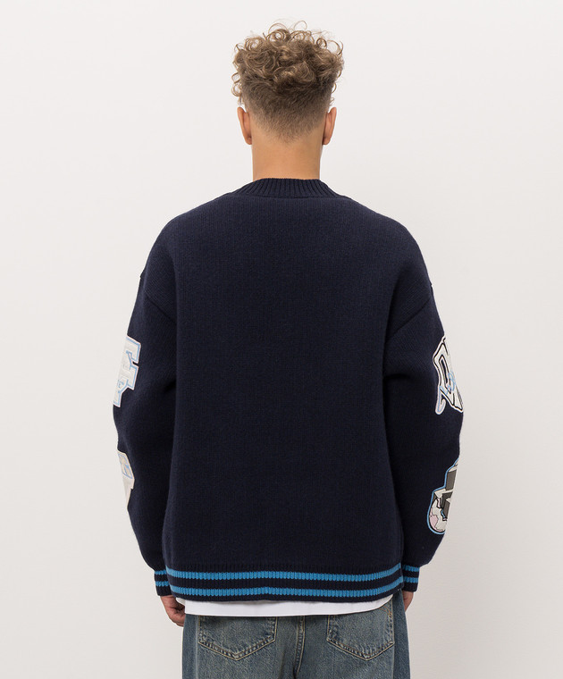 Off-White Синій кардиган з вовни з брендовими нашивками 44MHB019F26K002 зображення 4