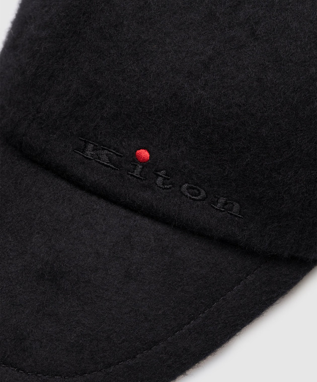 Kiton Чорна кепка з кашеміру з вишивкою логотипа UCPL022K0216L зображення 4