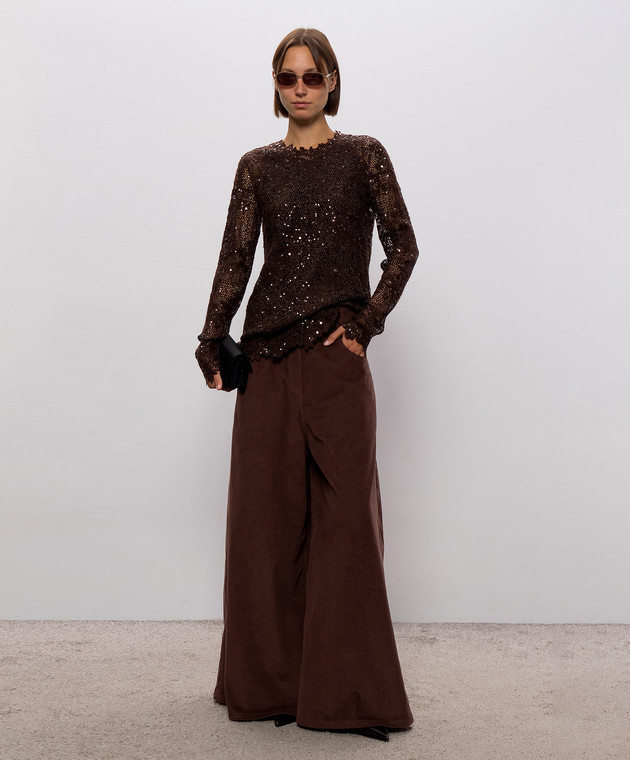 Brunello Cucinelli Коричневий ажурний джемпер M0PIZVJ110 зображення 2