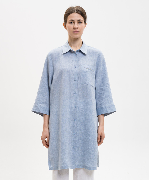 Peserico Блакитна подовжена сорочка з льону з розрізами S0649702600 зображення 3