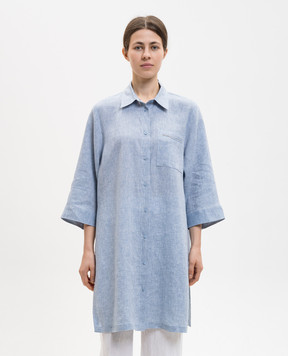 Peserico Голубая удлиненная рубашка из льна с разрезами S0649702600