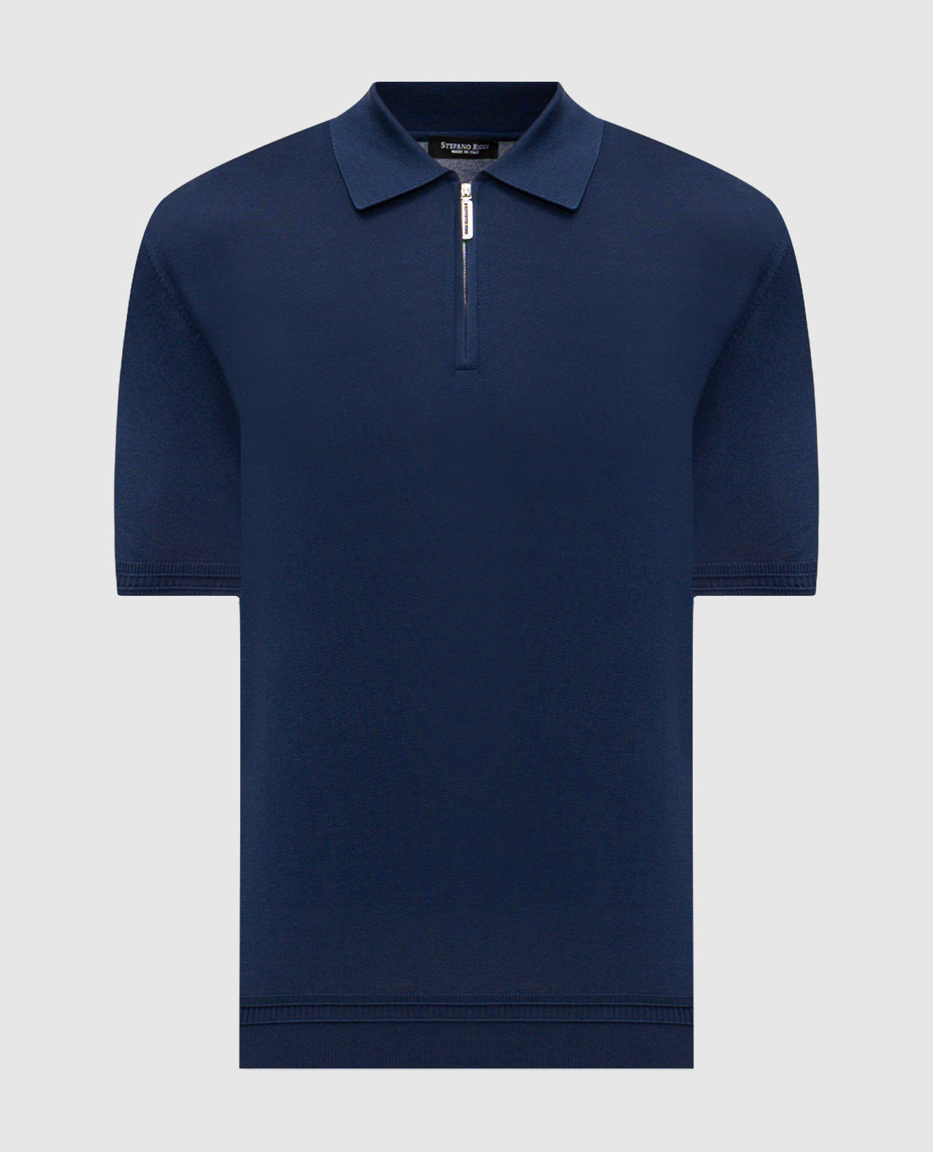 Голубое поло из шелка с вышивкой монограммы логотипа