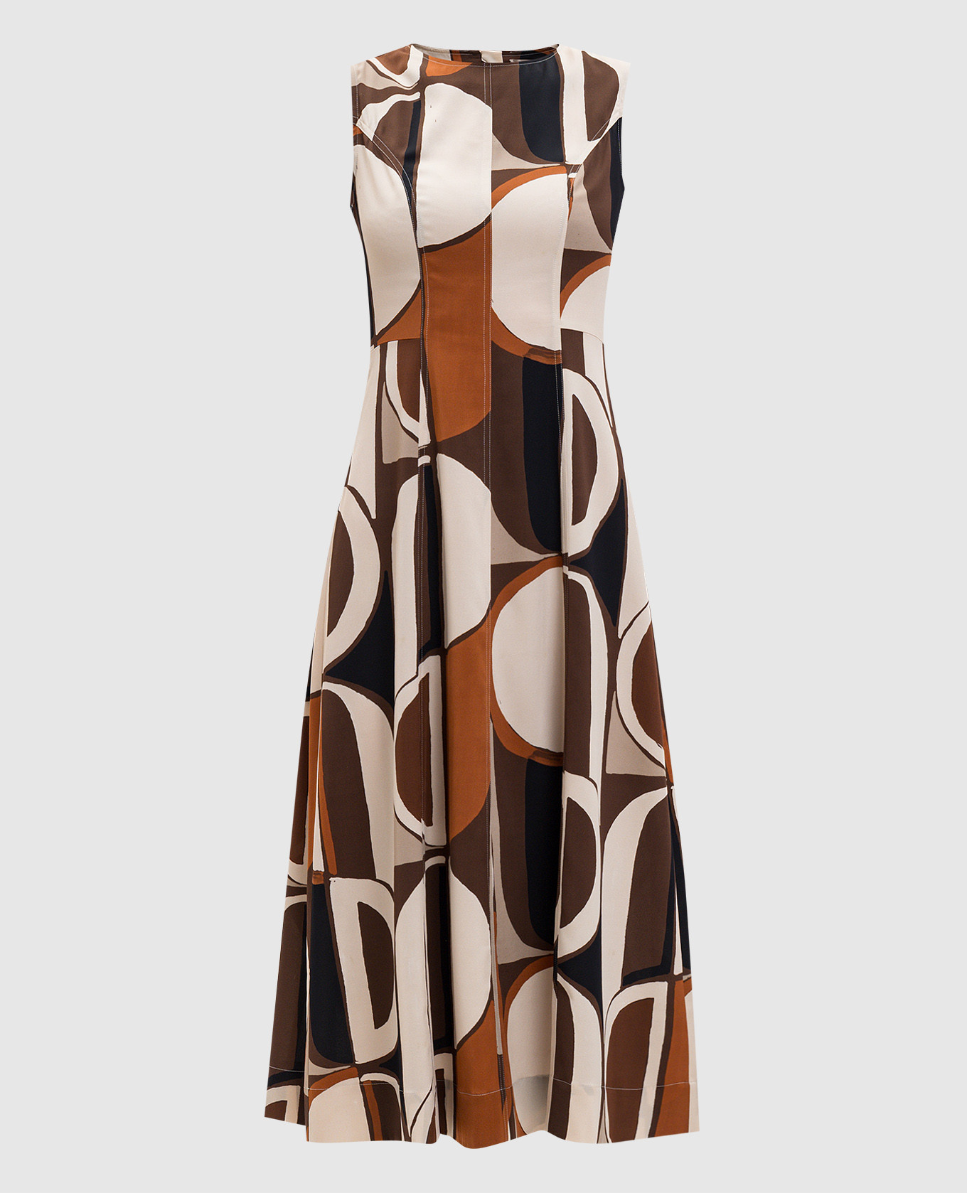 

Коричневое платье из шелка в геометрическом принте, Коричневый, Повседневные платья