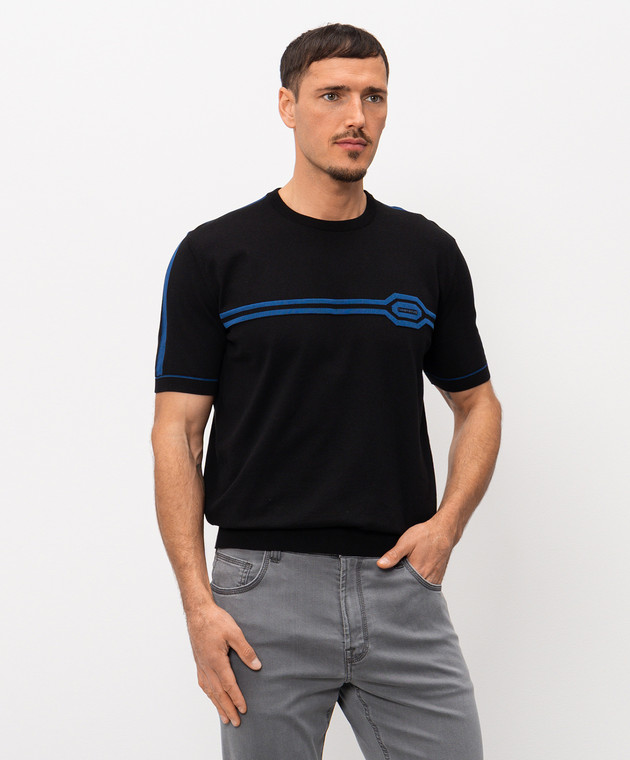 Stefano Ricci Черная футболка с шелком K818119G10F26285 изображение 3