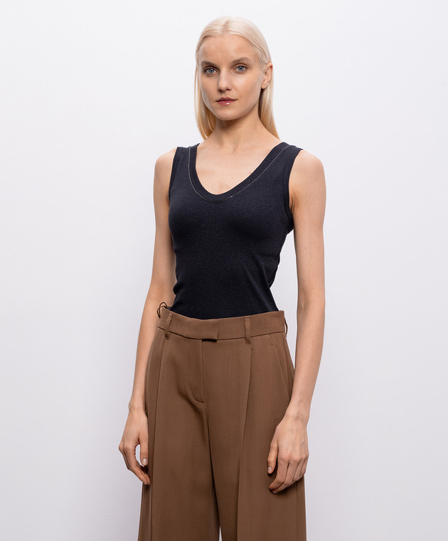 Brunello Cucinelli Темно-сіра майка з ланцюжком моніль MPTC8BJ312 зображення 3