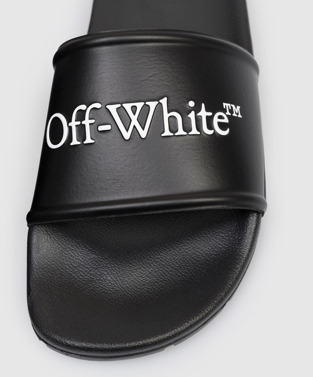 Off-White Черные слайдеры с фактурным логотипом OMIU002S26MAT002 изображение 5