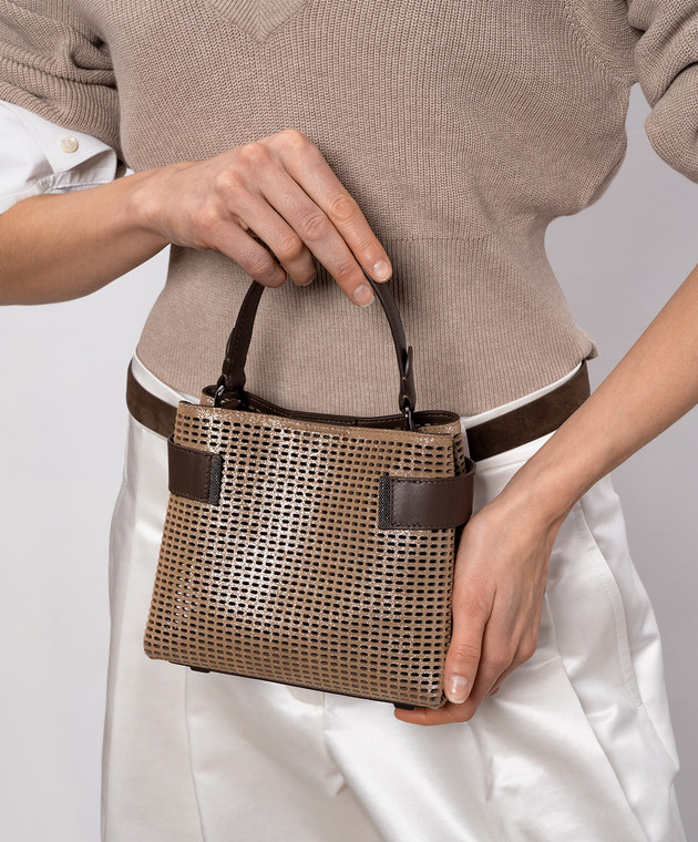 Brunello Cucinelli Коричнева замшева сумка Essence з люрексом та ланцюжком моніль MBDGD2499 зображення 2