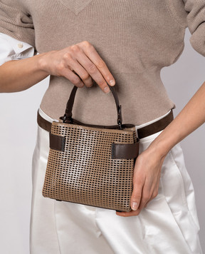 Brunello Cucinelli Коричневая замшевая сумка Essence с люрексом и цепочкой мониль MBDGD2499