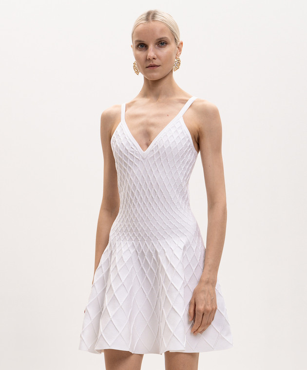 Balmain Біла сукня з фактурним візерунком HF1R2927KK20 зображення 3