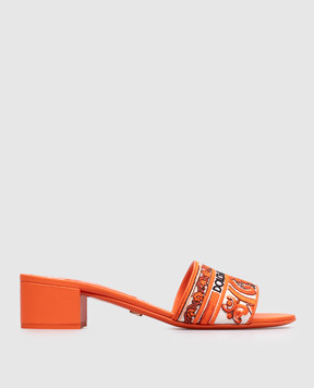 Dolce&Gabbana Помаранчеві мюлі з вишивкою Майоліка CR1748AV804