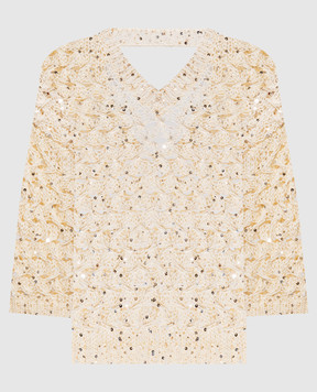 Peserico Бежевий ажурний пуловер з паєтками E99167F039329A