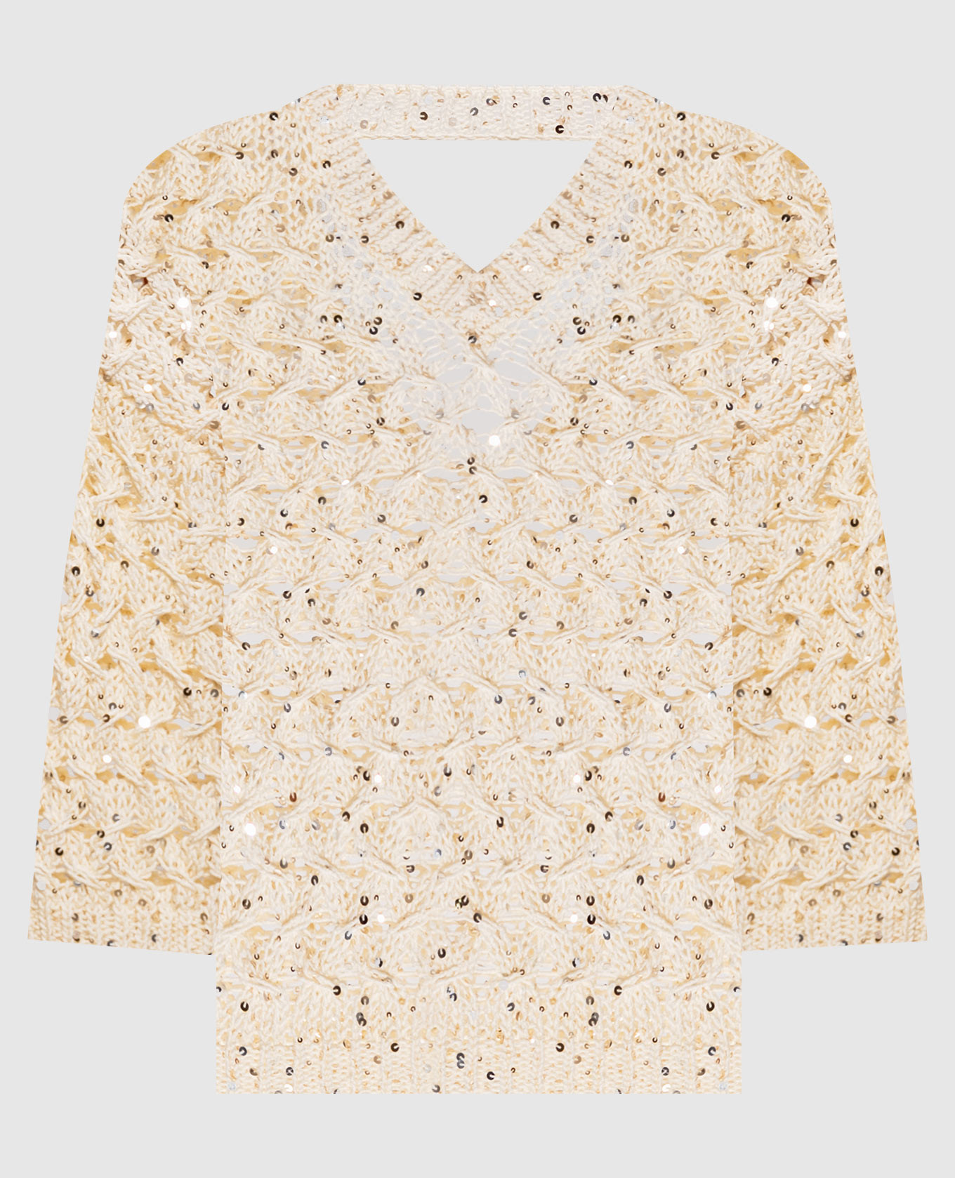 

Бежевый ажурный пуловер с пайетками, Пуловеры