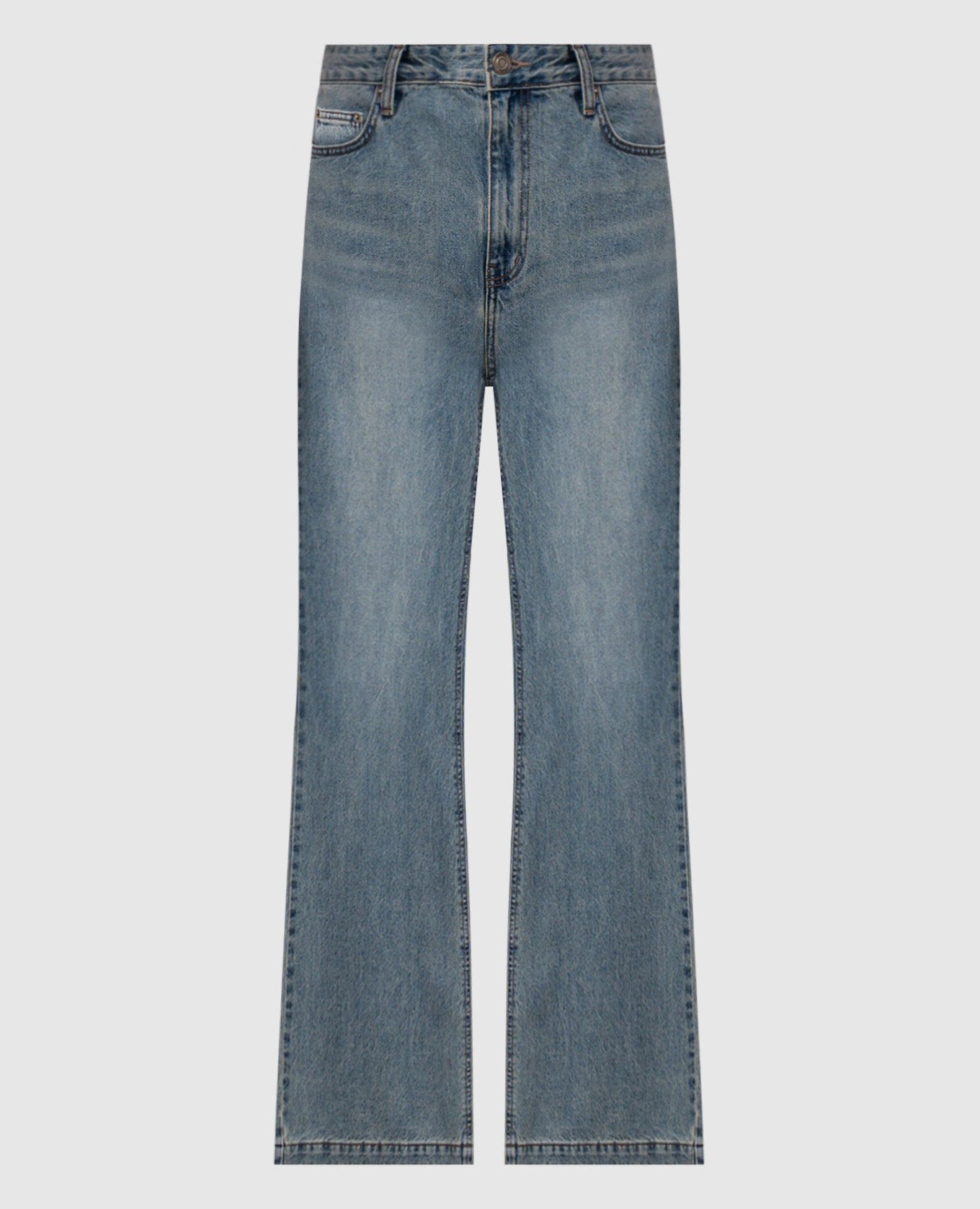 

Голубые джинсы с эффектом потертости, Голубой, Широкие джинсы