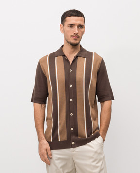 ISAIA Коричнева сорочка із шовку в смужку MG8450Y0545