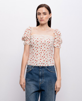 Dolce&Gabbana Білий топ із шовком в принт з мереживом F7BK1TFSA79