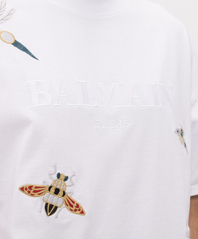 Balmain Белая футболка с вышивкой Insect HH1EG230GF69 изображение 5