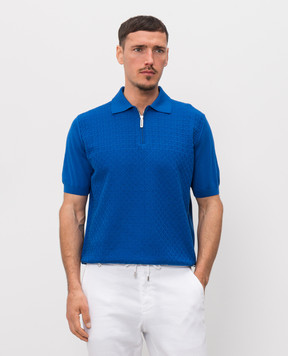 Stefano Ricci Синє поло в тканий геометричний візерунок K212039P31F26195