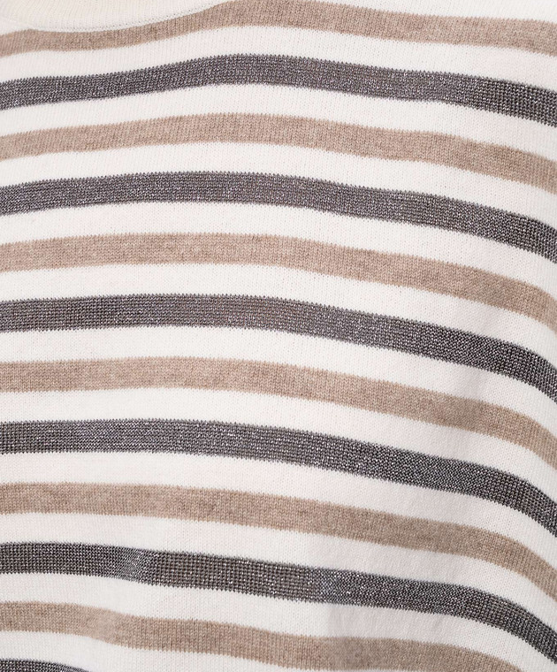Brunello Cucinelli Свитер цвета айвори из шерсти, кашемира и шелка в полоску M16221900P изображение 5