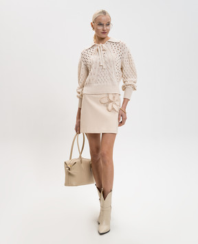 Twinset Бежевая юбка мини с цветочной аппликацией 261TP2051