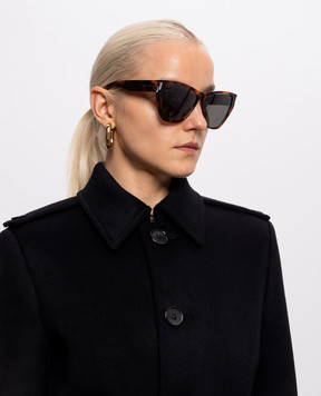 Saint Laurent Коричневые солнцезащитные очки 927 с эффектом черепахового панциря A003D9Y9956