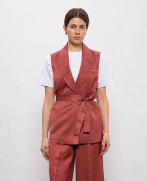 Peserico Червоний двобортний жилет з льоном A03028A01926