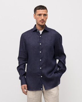 ISAIA Синяя рубашка из льна CAM088KM304