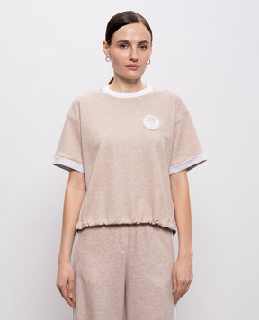 Peserico Бежева меланжева футболка з нашивкою емблеми S06475J005667