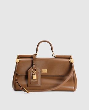 Dolce&Gabbana Коричневая кожаная сумка-сетчел Sicily BB7782B7321