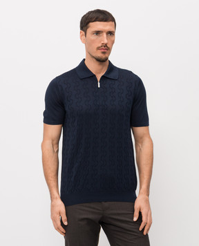 Bertolo Cashmere Синє поло із шовку у візерунок 902335002425