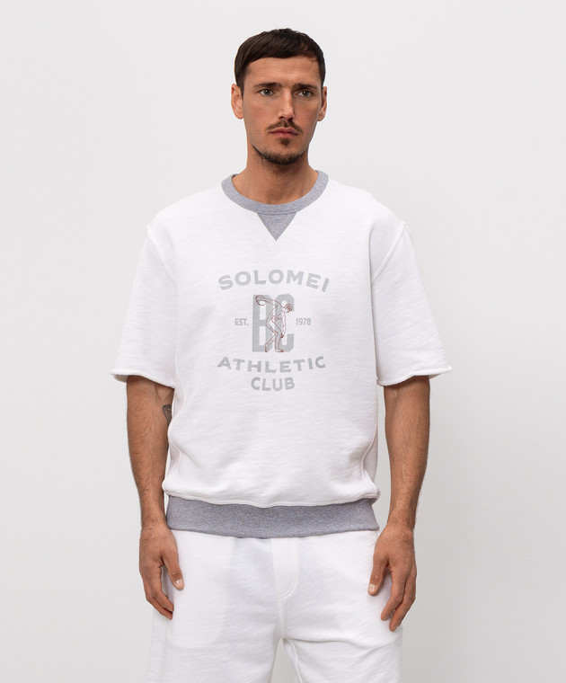 Brunello Cucinelli Белая футболка с принтом и манжетами MR8313378G изображение 3