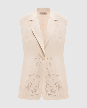 Twinset Бежевий жилет з льоном з вишивкою рішельє 261TP2314