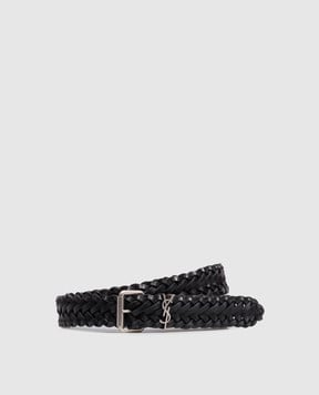 Saint Laurent Чорний шкіряний плетений ремінь A004RQAAD4Z