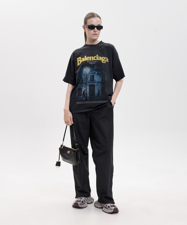 Balenciaga Черная футболка с принтом логотипа 871733TUVO6 изображение 2